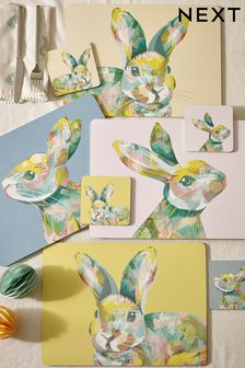 Set of 4 Yellow Bunny Rabbit Corkback Placemats And Coasters