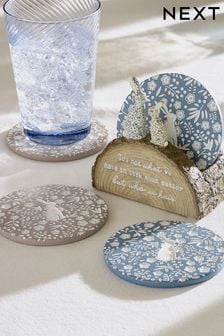 Set of 4 Natural Cordelia Floral Bunny Coasters With Holder (T54254) | $32