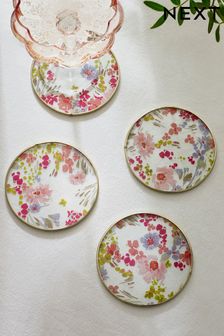 Set of 4 Pink Lisse Floral Glass Coasters