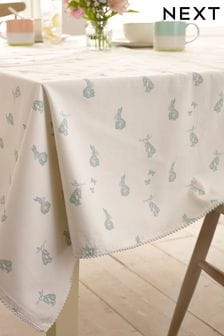 White Bunny Rabbit Cotton Tablecloth