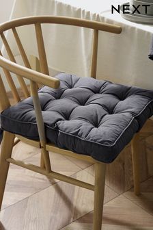 Charcoal Grey Linen-Look Padded Cotton Seat Pad