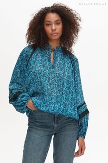 Oliver Bonas Micro Bloom Floral Print & Lace Insert Blue Blouse (T54462) | 22 €