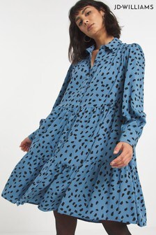 JD Williams Blue Print Tiered Smock Shirt Dress (T54683) | €40