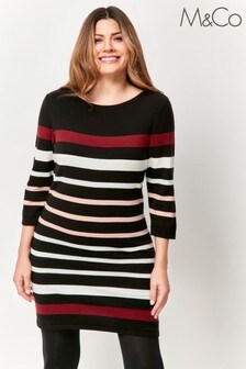 M&Co Petite Black Stripe Knitted Dress (T54729) | $66