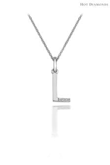 L - Hot Diamonds Halskette mit kleinem Initiale-Anhänger, Silberfarben (T54862) | 62 €