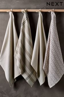 Set of 4 Natural Mixed Design Woven Tea Towels (T54902) | €18