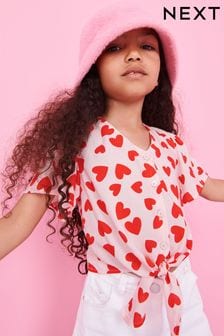 Pink Heart Printed Tie-Front Blouse (3-16yrs) (T54922) | 14 € - 19 €