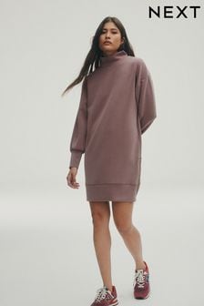 Серо-коричневый - Премиум-платье миди с высоким вырезом горловины (T54934) | €25