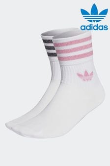 adidas White/Pink Originals Mid-Cut Glitter Crew Socks 2 Pairs (T54942) | EGP570