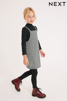 Black/White Flower Pinafore Dress And Long Sleeve Top Set (3-16yrs) (T55035) | €13 - €18