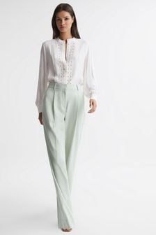 Reiss Cream Maisie Collarless Long Sleeve Lace Blouse (T55097) | €258