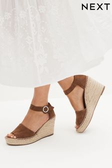 Tan Brown Forever Comfort® Suede Espadrille Wedges (T55100) | LEI 310