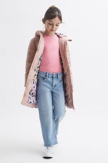 Reiss Pink Tia Senior Water Resistant Quilted Hooded Coat (T55104) | SGD 298