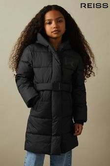Reiss Black Tia Senior Water Resistant Quilted Hooded Coat (T55105) | SGD 298