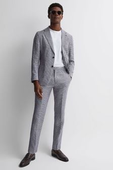 Reiss Navy Squad Linen Dogtooth Adjuster Trousers (T55234) | 1,209 SAR