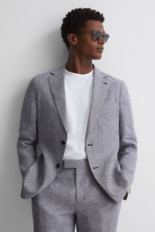 Reiss Navy Squad Linen Single Breasted Dogtooth Blazer (T55244) | 456 €