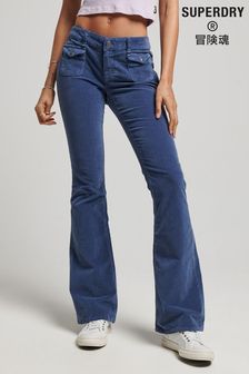 Superdry Blue Low Rise Velvet Flare Jeans (T55277) | $107