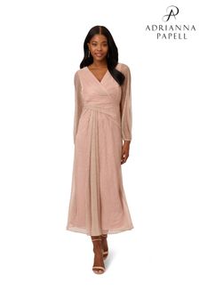 Adrianna Papell Pink Metallic Mesh Draped Dress (T55323) | LEI 1,486