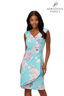 Modra drapirana obleka s cvetličnim potiskom Adrianna Papell (T55339) | €86