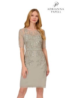 Adrianna Papell Green Studio Beaded Short Dress With Sleeves (T55344) | CHF 230