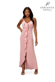 Adrianna Papell Pink Satin Crepe Ruffle Front Gown (T55348) | €139