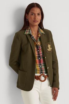 Lauren Ralph Lauren Khaki Green Cotton Pique Anfisa Crest Blazer (T55398) | 1,663 LEI