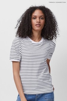 French Connection White Stripe Puff Sleeve T-Shirt (T55523) | ₪ 140