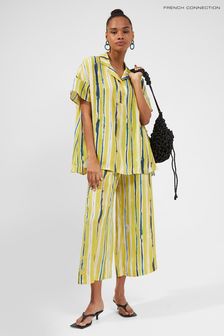 French Connection Oversized Gaia Delphine Green Striped Open Collar Shirt (T55537) | €30