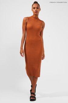 French Connection Brown Melody Knitted Ribbed Dress (T55571) | €46