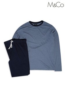 M&Co Blue Stripe Long Sleeve Pyjama Set