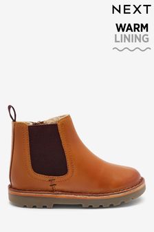 Tan Brown Wide Fit (G) Warm Lined Leather Chelsea Boots (T56509) | €42 - €51