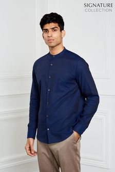 Blue Regular Fit Single Cuff Signature Grandad Collar Shirt (T56527) | 48 €