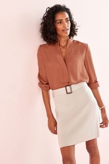 Neutral Belted Knit Mini Skirt (T56721) | €16
