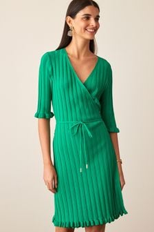 Green Ribbed Half Sleeve Wrap Dress (T57064) | €17