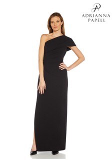 Adrianna Papell Black Knit Crepe One Shoulder Dress (T57152) | €195