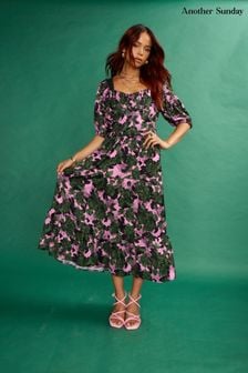 Another Sunday Milkmaid Midi Dress With Lace Trim Detail In Black Geo Print (T57262) | €86