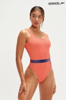 Pomarańczowy damski strój kąpielowy Speedo z głębokim dekoltem w kształcie litery U na plecach i paskiem (T57383) | 122 zł