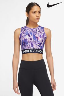 Fioletowy - Wzorzysta koszulka Nike Pro Dri-Fit o skróconym kroju bez rękawów (T57471) | 76 zł