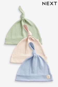 Blue/Green Rib 3 Pack Baby Tie Top Hats (0-18mths) (T57488) | AED31