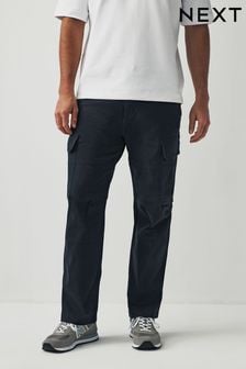 Темно-синий - Прямой крой - Эластичные хлопковые брюки карго (T57519) | €30