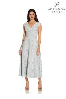 Adrianna Papell Grey Floral Jacquard Midi Dress (T57530) | ₪ 1,159