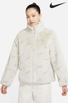 Nike Cream Faux-Fur Short Printed Swoosh Jacket Coat (T57570) | 520 zł
