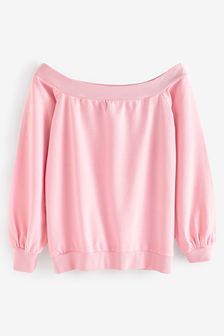 Pink Off-Shoulder Fluro Sweat Top (T57825) | $56