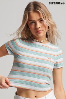 Superdry White/Green Vintage Stripe Crop T-Shirt (T57834) | ₪ 101