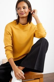 Ochre Yellow Long Sleeve Rib Detail Sweatshirt (T57837) | AED82