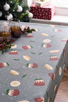 Christmas Puds n Pies Wipe Clean Table Cloth With Linen (T58421) | ₪ 92 - ₪ 125