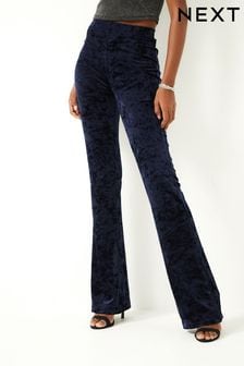 Navy Blue Velvet Flare Trousers (T58427) | $55