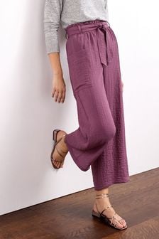 Berry Red Cropped Crinkle Wide Leg Trousers (T58628) | €21.50