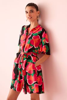 Pink Floral Angel Sleeve Shirt Dress (T58653) | ₪ 131