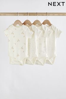 Delicate White Animal 4 Pack Baby Printed Short Sleeve Bodysuits (T58740) | €13 - €16